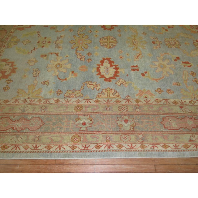 Textile Antique Zabihi Collection Blue Turkish Oushak Rug - 9'8" x 13'4" For Sale - Image 7 of 10