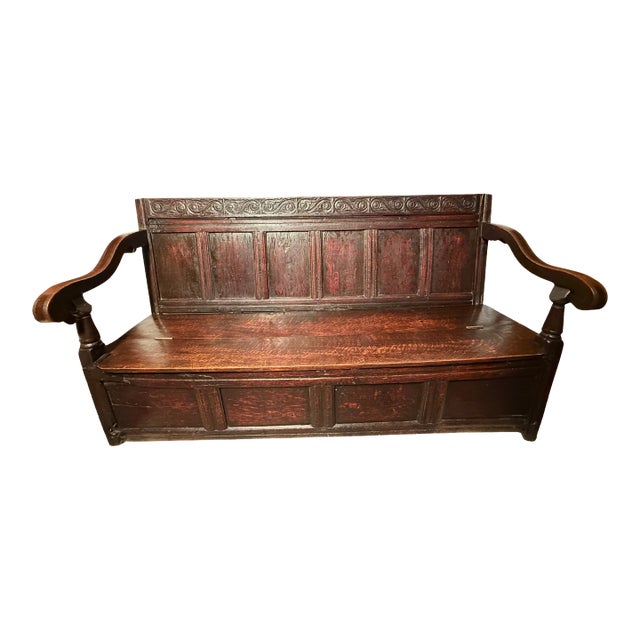 Rare Antique English Oak Bench W/Storage For Sale