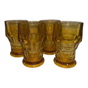 1960s Mid-Century Modern Amber Viking Glass Juice Glasses- Set of 4