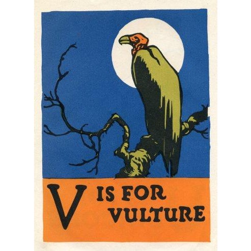 This unique, colorful lithograph is from a 1920s children's picture book that used animal themes to teach the letters of...