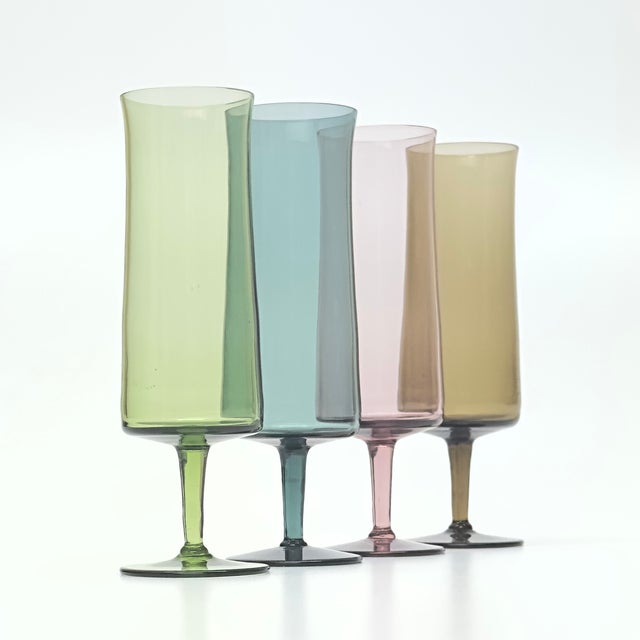 Mid-Century Modern 1950s Muted Tones Champagne Flutes - Set of 4 For Sale - Image 3 of 4