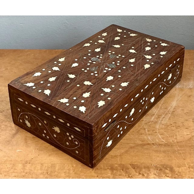 Vintage Wood and Mother of Pearl Inlay Box For Sale In West Palm - Image 6 of 12