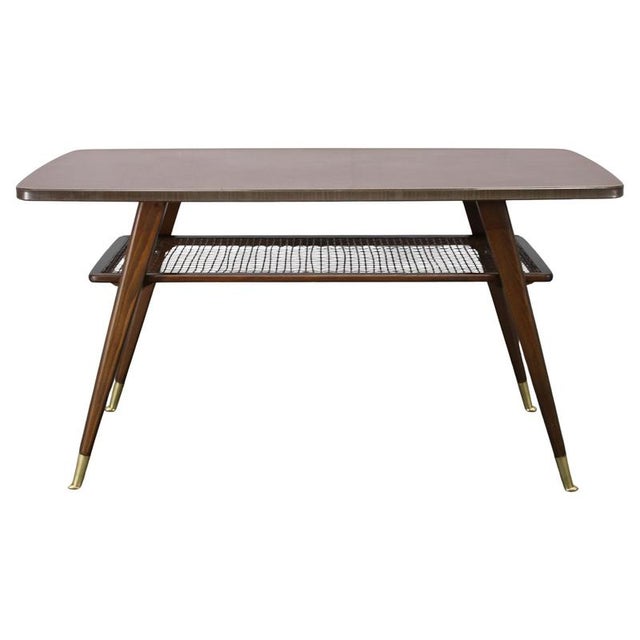 Mid-Century German Coffee Table with Rattan Shelf and Brass Legs, 1960s For Sale - Image 14 of 14