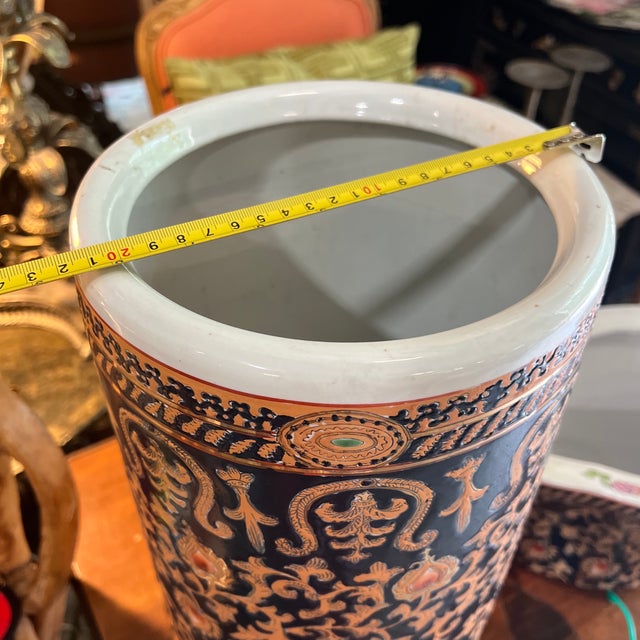 1970s Set of 2, Asian Inspired Peacock Design Umbrella Stand and Vase For Sale - Image 10 of 12