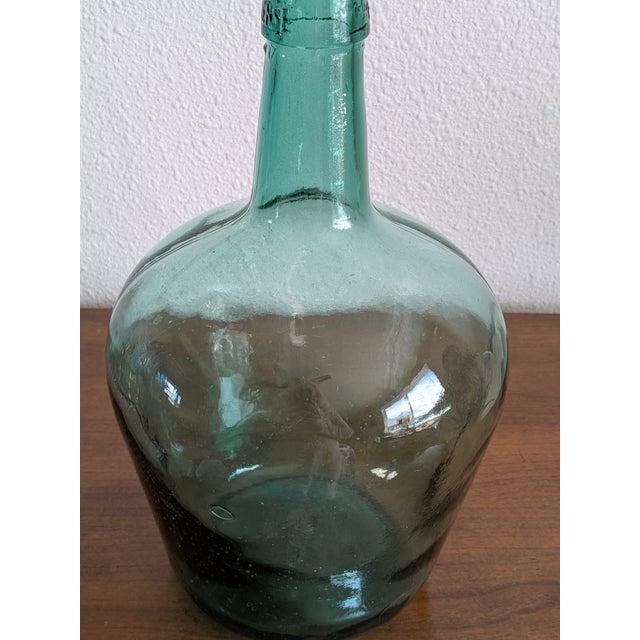Vintage Mid-Century Handblown Spanish Viresa Carboy Green Glass Demijohn Bottle For Sale - Image 4 of 8