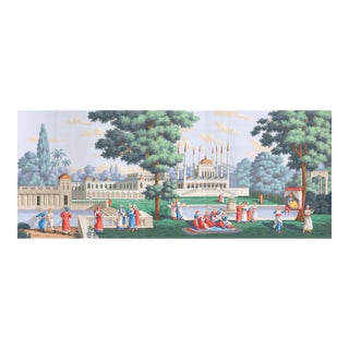 Hand Painted Oriental Ottoman Palace Garden Panoramic Mural Panels | Set of 5 Panels 3ft×8ft Custom Scenic Wallpaper For Sale
