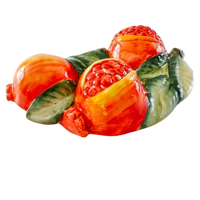 Vintage-Style Italian Majolica Pomegranate Wall Plaques by Bassano Del Grappa Ceramiche - Pair For Sale - Image 13 of 15
