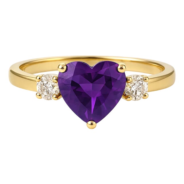 Natural Amethyst Heart Shape Cubic Zirconia Diamond Ring, Wedding Engagement Ring Us 7 For Sale