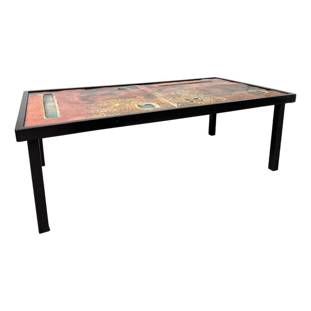 Coffee Table in Enameled Lava and Metal by Robert and Jean Cloutier, 1950s For Sale