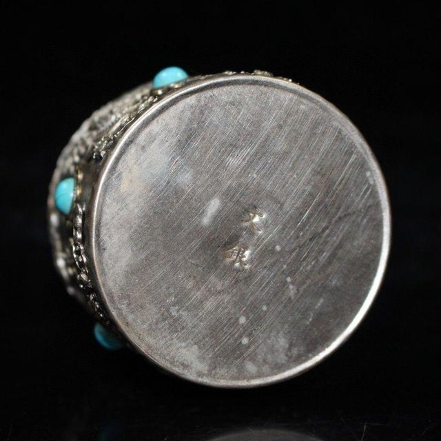 Vintage Tibetan Silver-Plated Tea Caddy With Turquoise Dragons For Sale In Los Angeles - Image 6 of 9