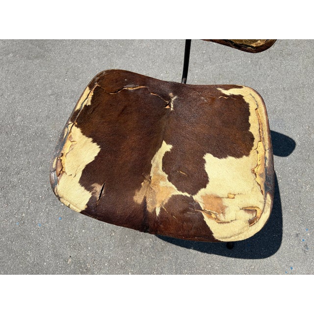 Wood 1950s Early Eames style DCM Dining Chair With Original Hair on Hide Upholstery, Cowhide For Sale - Image 7 of 16
