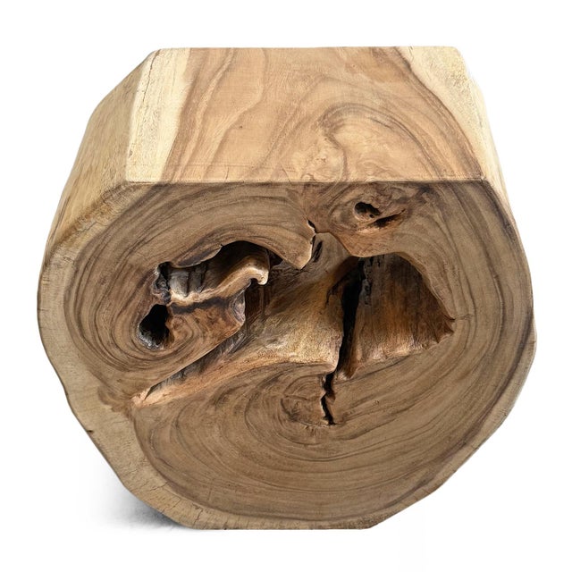 Beautiful organic Monkey Pod wood console side table. Natural freeform shape with center hole that has been sanded smooth...