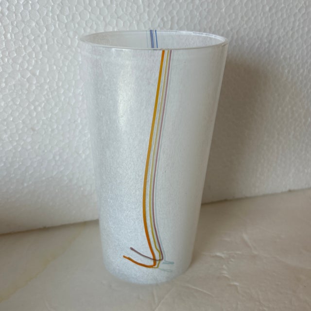 Kosta Boda Kosta Boda Translucent White, Blue and Orange Glass Vase Signed For Sale - Image 4 of 10