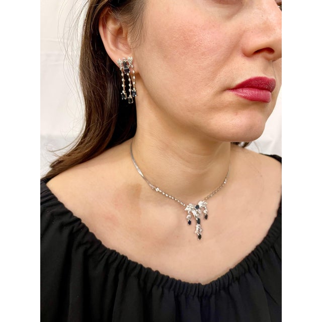 Late 20th Century AGI Natural Blue Sapphire & Diamond Necklace 18 Karat White Gold, Suite, Estate, Set For Sale - Image 14 of 18