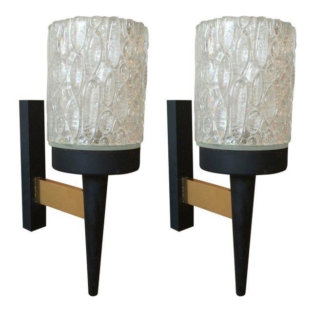 Metal Brutalist Thick Textured Glass Sconces, France Late 1960s - a Pair For Sale - Image 7 of 7