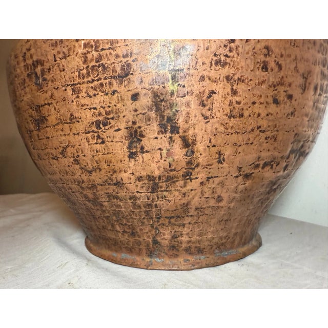 Metal Large Antique Hand Hammered Arts and Crafts Patinated Copper Vase Sculpture Pot For Sale - Image 7 of 10
