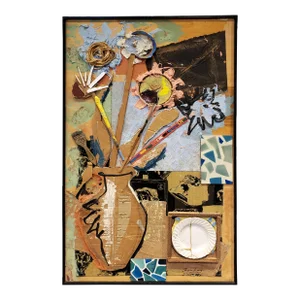 Found Object Mixed Media Still Life Painting of Flower Pot by Jacques Lamy