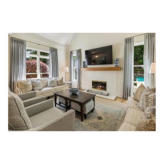 Schumacher Curtain Panels- Jean Stripe Navy For Sale