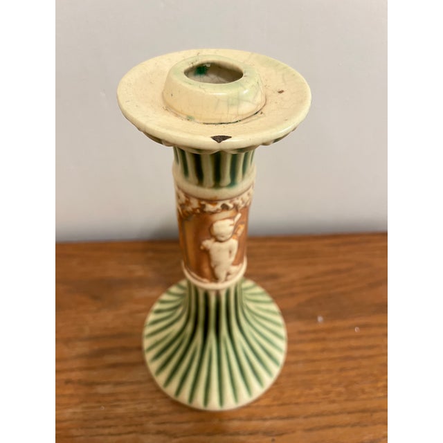 Roseville Pottery Roseville Donatello 1916 Candlesticks For Sale - Image 4 of 8