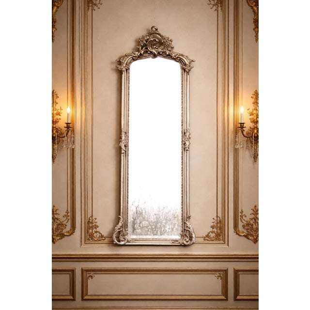 Silver Late 20c Rococo Silver Wood Floor Mirrors by Artisans - Pair- 2 Pc For Sale - Image 8 of 18