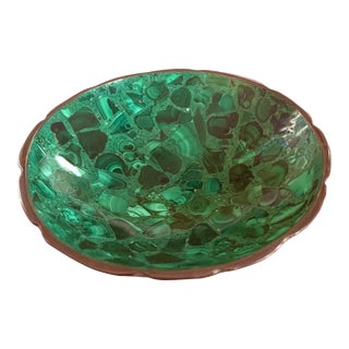 Mid-Century Modern Malachite and Brass Catchall For Sale
