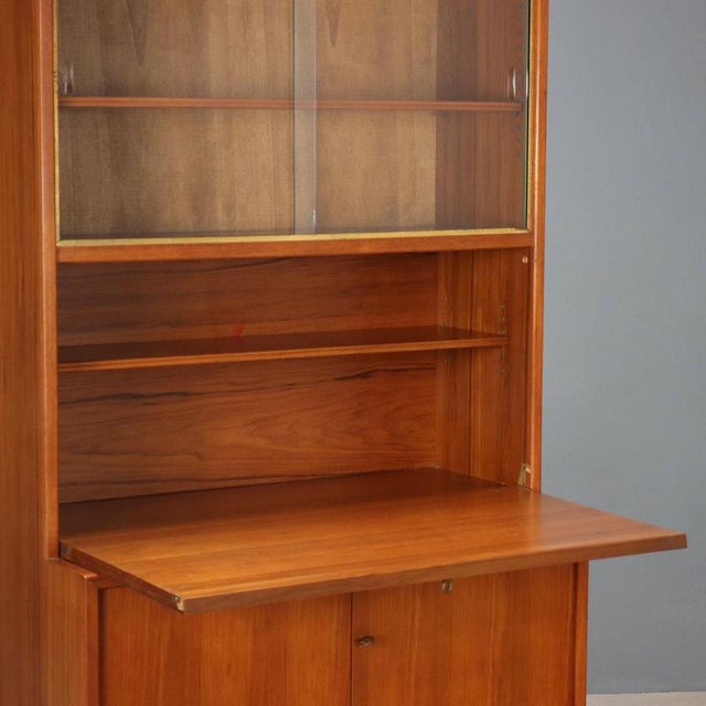 Vintage Larch Veneer, Brass and Glass Display Bookcase, 1960s For Sale - Image 3 of 11