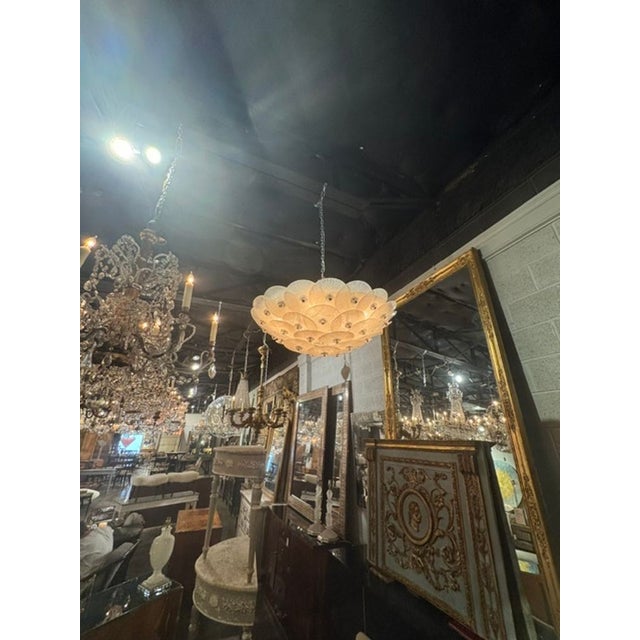 Mid-Century Modern Murano Frost Disc Flush Mount Chandelier For Sale - Image 3 of 6