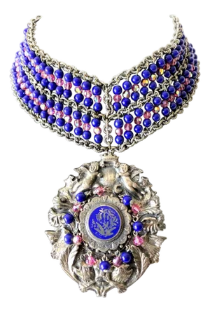 Vintage 1980s Glass Bead Medallion Necklace by Mark Merrill