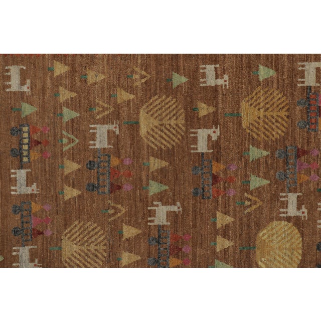 2010s Rug & Kilim’s Swedish Inspired Folk Art Rug, Brown With Figural Geometric Motifs For Sale - Image 5 of 8