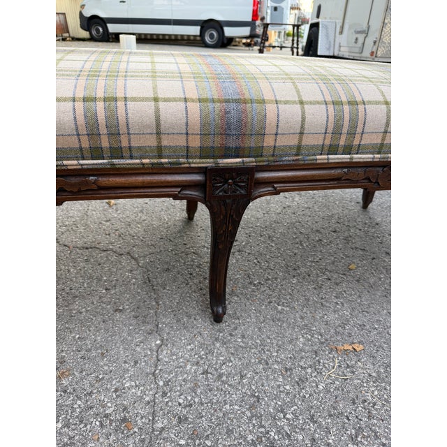 Newly Upholstered Plaid French Bench For Sale In Nashville - Image 6 of 11