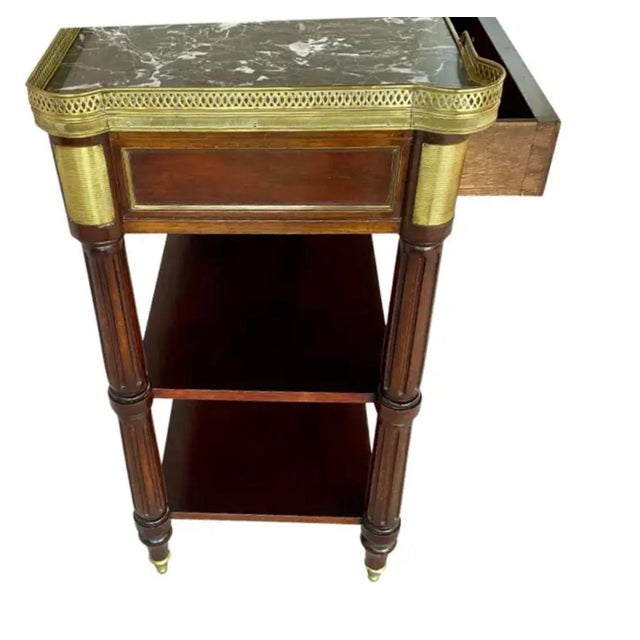 Wood 19th Century Louis XVI Style Etagere Server Brass Gallery and Marble Top For Sale - Image 7 of 10
