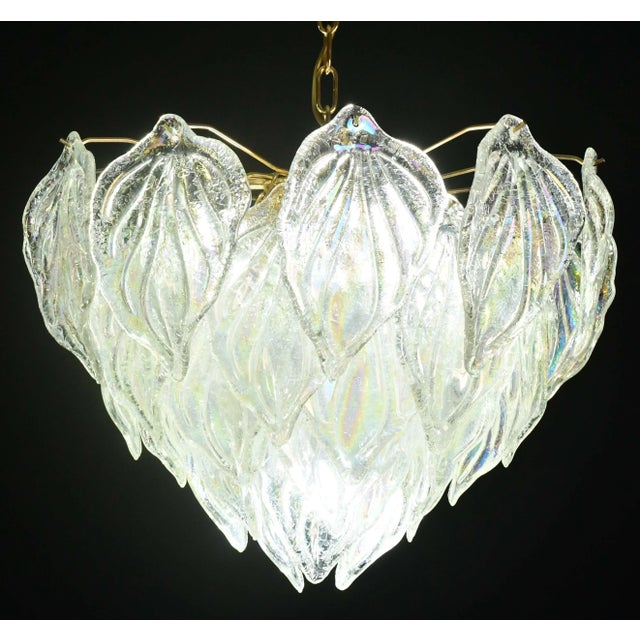 Transparent 1970s Large Murano Glass Rainbow Leaves Chandelier For Sale - Image 8 of 13