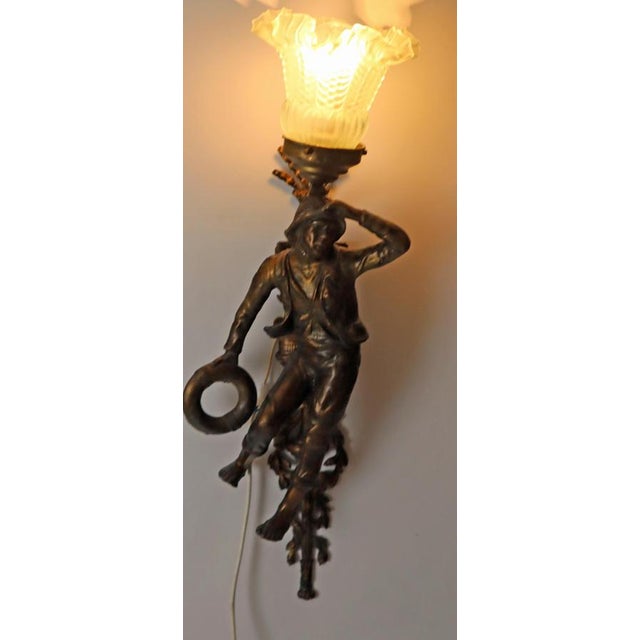 Art Nouveau Figural Wall Sconces of Sailor and Female Farmer, France, 1890, Set of 2 For Sale - Image 3 of 18