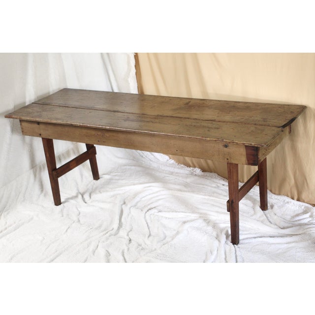 Wood Antique Farmhouse Dining or Harvest Table For Sale - Image 7 of 14