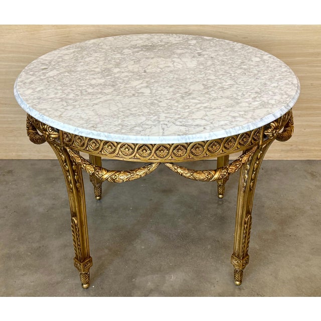 Late 19th Century Late 19th Century French Louis XVI Style Belle Époque Oval Giltwood Carved Marble-Top Center Table For Sale - Image 5 of 18