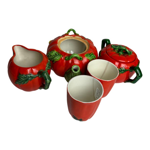 1950s Maruhon 5 Pc Pumpkin Tea Set - Set of 5 For Sale
