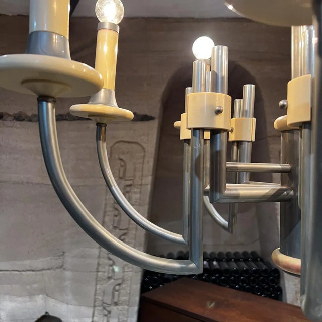 1940s Art Deco Chandelier, Eight Arm, Bakelite & Chrome, 34x31 Inches For Sale - Image 9 of 11