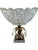 Striking vintage crystal compote/centerpiece with an ornate gilt brass pedestal, hanging faceted crystal prisms, and a...