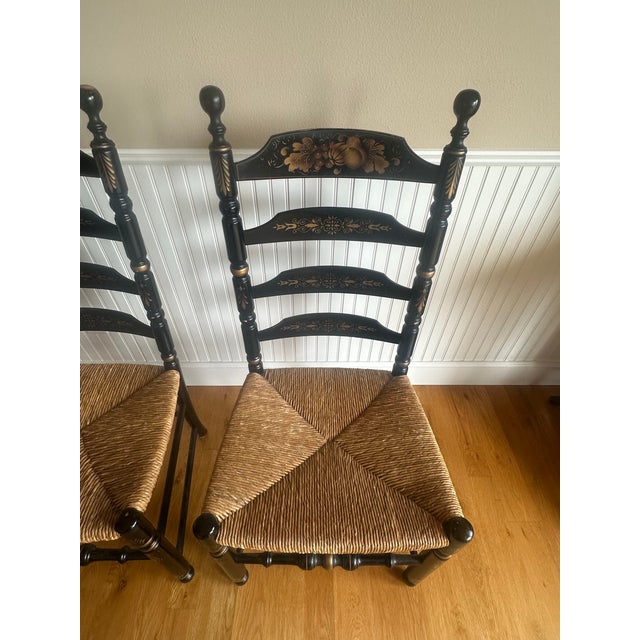 Wood Pair Hitchcock Ladderback Chairs With Rush Seats For Sale - Image 7 of 7