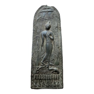 Antique Sukhothai Style Thai Buddhist Metal Votive Plaque Amulet For Sale