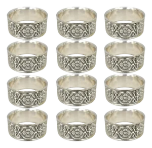 Vintage Victorian Style Silver Plated Floral Embossed Napkin Rings - Set of 12