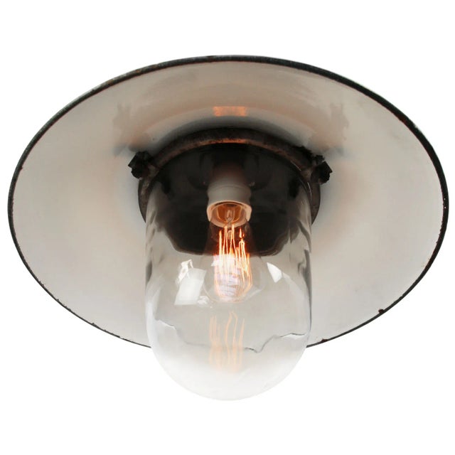 Vintage Industrial Grey Enamel Bakelite and Clear Glass Wall Sconce For Sale - Image 4 of 5