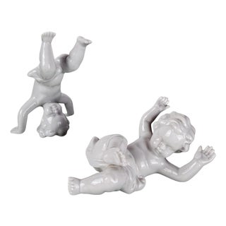 Mid-Century German White Porcelain Putti Cherub Ring Holder Figurines, 1950s, Set of 2 For Sale