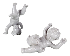 Mid-Century German White Porcelain Putti Cherub Ring Holder Figurines, 1950s, Set of 2