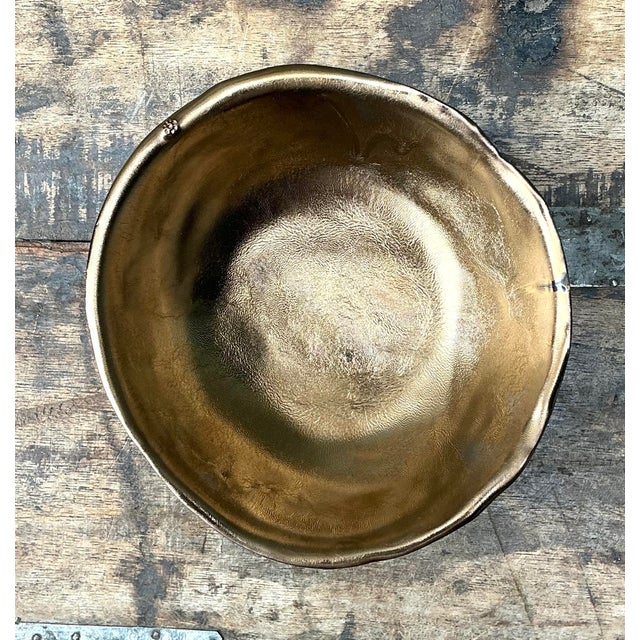 Bronze Vintage Slab Built Bronzed Studio Pottery Bowl For Sale - Image 8 of 12