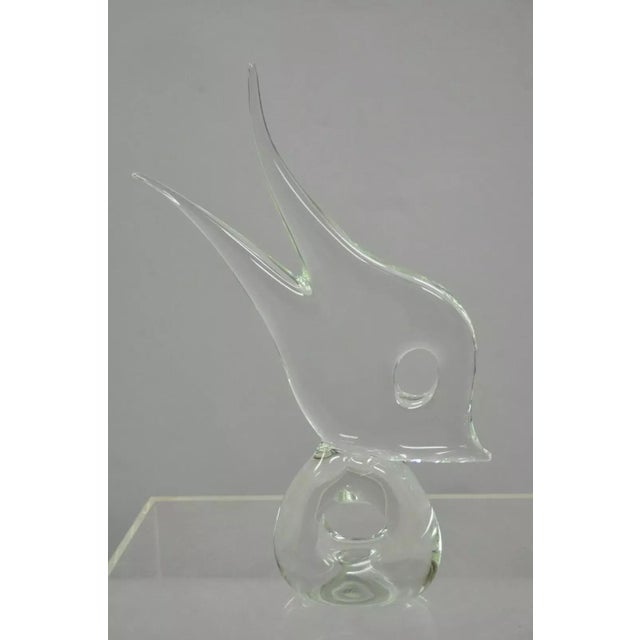 Vintage Italian Crystal Glass 16" Abstract Fish Sculpture Statue Signed to Base For Sale - Image 12 of 12