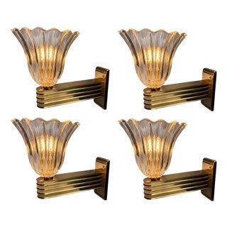 Mid-Century Murano Glass Wall Lamps in the style of Ercole Barovier, Italy, 1990s, Set of 4 For Sale