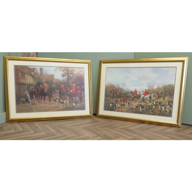 A Pair of Large Coloured Hunting Prints These are large coloured prints, nicely mounted and in gold frames, the scene is...
