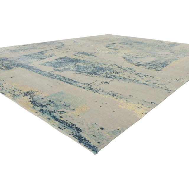 30871 William Baziotes Style Wool and Silk Rug From India, 09'01 x 11'10. Showcasing a modern style and raised silk design...