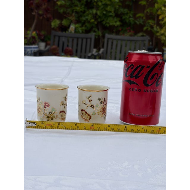 Ceramic Vintage 1999 Zsolnay Hungary Hand-Painted "Pillangós" Butterfly Porcelain Sake Cups - Pair For Sale - Image 7 of 7